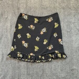LOFT Outlet Floral Ruffle Hem Mini Skirt Black Yellow Pink 12 70307